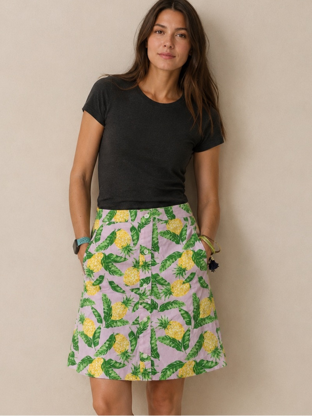 Tommy Hilfiger Pink Pineapple Golf Tennis Cotton Button Down Mini Skirt Shorts